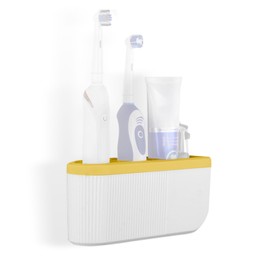 Linkidea Wall Mount Electric Toothbrush Holder for Bathroom, Power Toothbrush Hanger, Self Adhesive 2 Slots Tooth Brush Organizer Compatible with Oral-B iO Series, Philip Sonicare 4100 (Yellow)