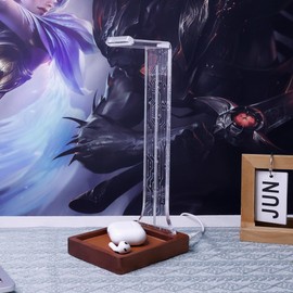 YuanDian Headphone Stand, Wood Headset Holder with Tray, Blue Pink LED Night Light for Gamers, Men, and Music Lovers - Ideal Desk Gift Idea