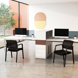 RELAX4LIFE Reception Waiting Room Chairs - 2PCS Reception Chairs w/Mesh Back, Armrests, Padded Seat, Lobby Chairs for Home School Meeting Church Conference, Stacking Office Guest Chairs Set of 2 (2)