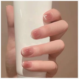 QISANKEE French Short Nails Press on Nails, 24 PCS/Set Pink False Nails With Designs French white border，French Nails Artificial Nails Stick on Nails for Women and Girls Daily Decoration