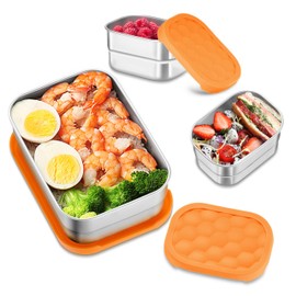 HaWare Stainless Steel Lunch Box for Kids, Leak Proof Food Storage Containers with Silicone Lids, Portable Sandwich Containers, Easy Open Snack Box for School & Daycare, Dishwasher Safe (8oz*2+25oz)