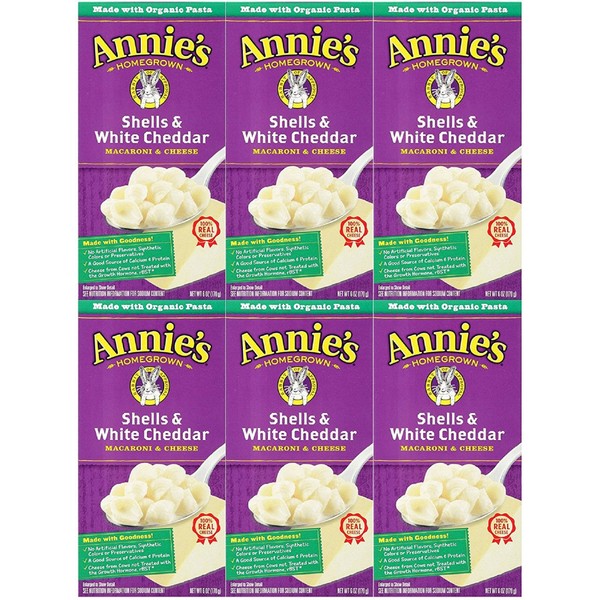 Annie's Homegrown Macaroni & Cheese Shells & White Cheddar 6 Oz (Pack of 6)