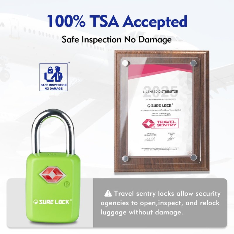 SURE LOCK TSA Approved Luggage Locks - One Key Opens