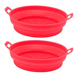 2 PCS Fryer Silicone Basket Nonstick Silicone Liners Fryer Pot Accessories with Handle Diameter 19cm Red