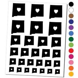 New Mexico State with Heart Temporary Tattoo Water Resistant Fake Body Art Set Collection - Black (One Sheet)