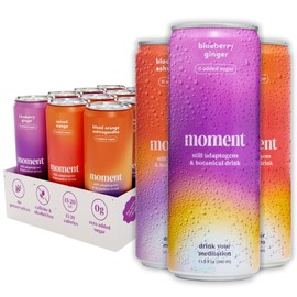 Moment Adaptogen Drink (Shark Tank) | NON-CARBONATED Non Alcoholic Drinks | Mocktails | L-Theanine & Ashwagandha for Calm & Clarity | 0 Added Sugar, 0 Caffeine | 12-pack