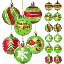 Winpion 12 Pcs Christmas Ornaments for Tree,2.4 Inch Red Green Glittering Christmas Tree Ornaments,Ball Ornament Hanging Bulbs Pendants for Xmas Holiday Decorations