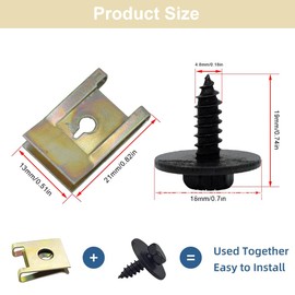 Pack of 60 Sheet Metal Nut Screw Nut Clip Kit, Stainless Steel Body Screws, Stainless Steel Tin Nut Screw Nut Clip, Thread Clip Nut Set, U-Type Sheet Metal Nuts with Screws, for Car Motorcycle