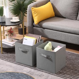 BonChoice Pack of 4 Foldable Storage Cubes Boxes with Handle for Home Organization, Fabric Wardrobe Storage Box Organizer Basket Bins for Clothes Bedding Toys Towels, Collapsible & Durable Grey