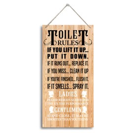 Bathroom Rules Wood Decor Sign, Toilet Rules, Hanging Printed Wooden Plaque Décor, Vintage Bathroom Decor, Toilet Wall Decor Signs, Restroom Wooden Hanging Sign 12x 6inch (I9)