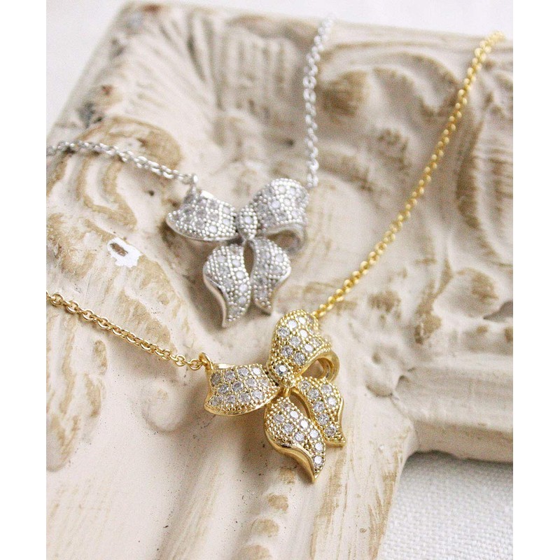 VINGTAINE Ribbon Cubic Zirconia Necklace, Slide Adjuster, Slide Chain, C2-27A-S,