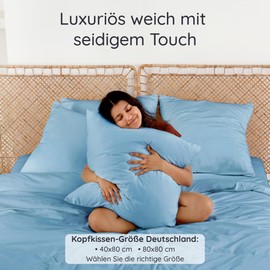 Cushion Cover Light Blue Set of 2 Bamboo Pillowcase Allergy Cushion Cover Cooling Pillow Soft Bed Linen Cuddly Zero Waste Bed Linen Light Blue Pillowcase 65 x 65 cm Bambaw