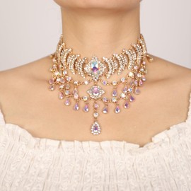 Denifery - Juego de joyas de novia de vidrio de plata, collar de boda, arete de novia con diamantes de imitación, accesorios para mujeres y damas de honor, Metal, Sin piedra preciosa