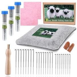 BUOKKON Needle Felting Pad, Grey Needle Felting, Felting Mat, Needle Felting Kit with Felting Needles Wooden Needles Handle Finger Cot for Felting Project 9.84 x 7.87 x 1.38 Inch