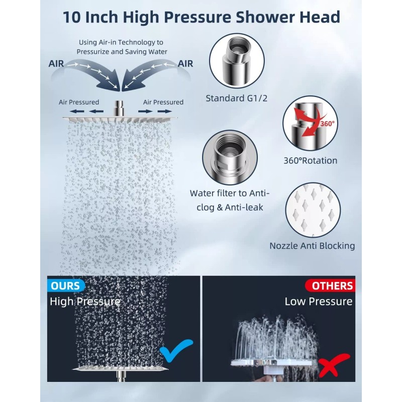 Hibbent All Metal 10" Rain Shower Head with Handheld Spray