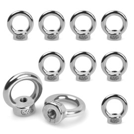 Pack of 10 Ring Nuts M6, 304 Stainless Steel Eye Bolt, Ring Eyelets, Screw Eyelets Hardware Accessories, Ring Nut with Thread for Lifting Accessories