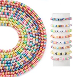Pandahall 10 Strands Rondelle Heishi Beads Colorful Flat Polymer Clay Beads 6mm Vinyl Heishi Beads Round Clay Spacer Beads for Friendship Bracelet Necklace Earring Making