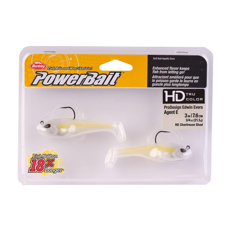 Berkley Powerbait Agent E Fishing Soft Bait, HD Chartreuse Shad,