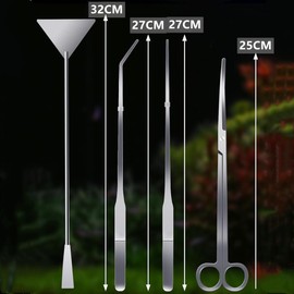 Y Yakunitatsu 4-piece Set, Aquarium Tweezers, Trimming, Scissors, Stainless Steel, For Aquariums, Practical, Convenient, Multi-functional, Includes Storage Bag and 4 Clean Cloths