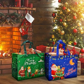 DOJoykey Christmas Tote Bags, 8pcs Festive Design Christmas Shopping Bags Non-woven Fabric Reusable Grocery Bags for Christmas