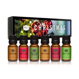 P&J Fragrance Oil Christmas Set | Christmas Wreath, Mistletoe, Candy Cane, Gingerbread, Cinnamon, and Cranberry Candle Scents for Candle Making, Freshie Scents, Soap Making Supplies
