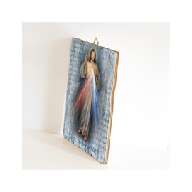Fratelli Bonella | Vintage Style Contoured Wooden Picture Of Merciful Jesus 19x24cm | Made in Italy