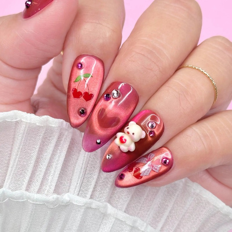 Daily Charme Valentine Bejeweled Nail Art Sticker Coquette Cherry