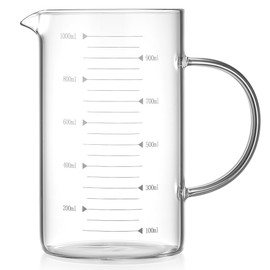Unbreakable Glass Measuring Cup with V-Shaped Spout and Handle - 1000ml (35oz) Multipurpose Measuring and Tea Cup with Easy-to-Read Markings for Cooking and Beverage Use