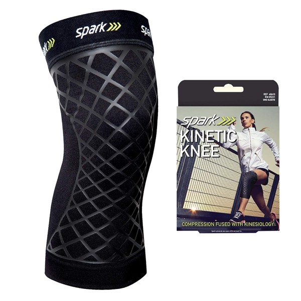 Spark Kinetic Knee Sleeve, Size Medium – Provides Enhanced Support with Embedded Kinesiology Tape –Made with Moisture-Wicking Material – Knee Sleeve for Running, Weightlifting, & Exercise