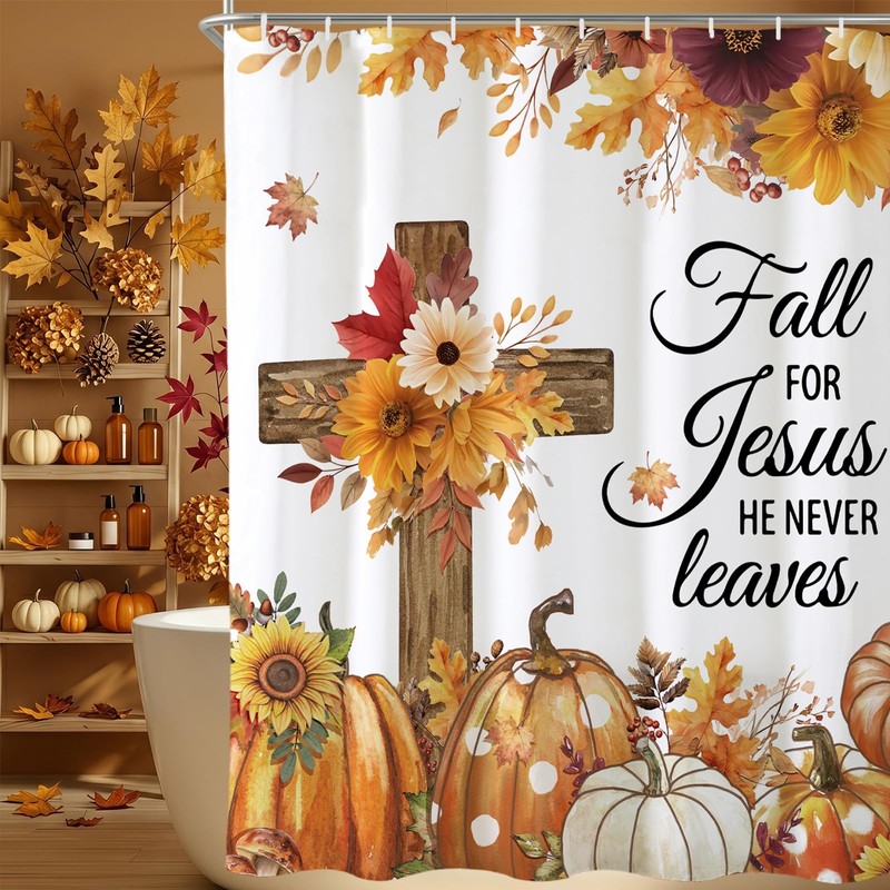 Baccessor Fall Shower Curtain Pumpkin Cross Shower Curtains Autumn Floral