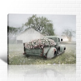 GUTTATY Farmhouse Barn Wall Art, Old Truck Wall Art, Rustic Farmhouse Canvas Wall Art, Barn Pictures Wall Art for Country Wall Decor, Modern Farmhouse Canvas Prints for Living Room Decor 28x40 Inches