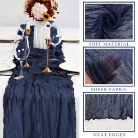 6 Pcs 10FT Navy Blue Cheesecloth Table Runner Gauze Fabric 35 x 120 Inches Long Boho Cheese Cloth Table Runner Rustic Semi Sheer Runner for Wedding Birthday Bridal Shower Party (Navy Blue)