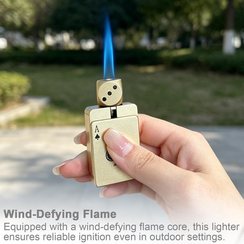 Black Spade A Card Lighter with 360° Spinning Dice, Jet