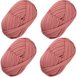 4 Pieces Beginner T-Shirt Yarn, Elastic Fabric, Crochet Cloth Yarn for DIY Knitting, Spaghetti Yarn, Thick Knitting Yarn for Hand DIY Bag, Blanket, Cushion, Crochet Projects, Home Decor (Beige/Pink)