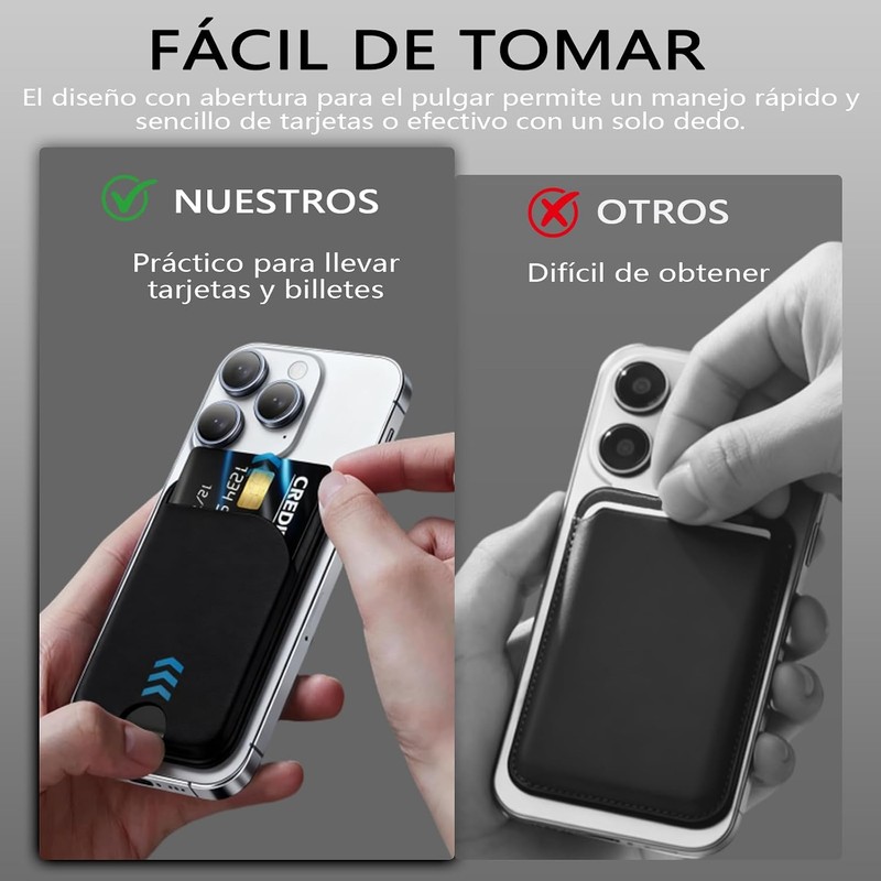 Cartera Magnética, Porta tarjetas magnético ajustable, Billetera magnética de piel