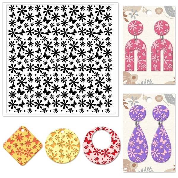 CHGCRAFT Daisy Polymer Clay Texture Sheets Butterfly Silicone Texture Stamp