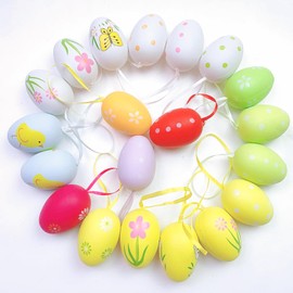 KEELYY Easter Eggs for Hanging, Pack of 20 Easter Decoration Eggs Made of Plastic, Plastic Eggs, Colourful with Ribbon, Hand-Painted Easter Decoration with Great Patterns, Decorative Easter Eggs for