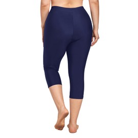 Holipick - Pantalones cortos largos de natación para mujer, talla grande, pantalones de natación de cintura alta, control de abdomen, Azul marino, 18 Plus