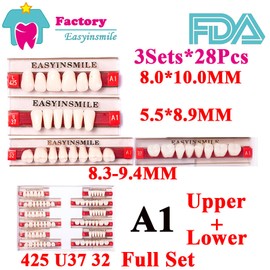 Easyinsmile A1 3Sets*28Pcs Dental Acrylic Resin DIY False Teeth Denture Upper Lower Full Set