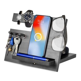 Gifts for Men Wooden Phone Docking Station Men Bedside Organiser Christmas Men Gifts Birthday Desk Organiser Docking Station Wooden Gifts for Dad Husband Gift