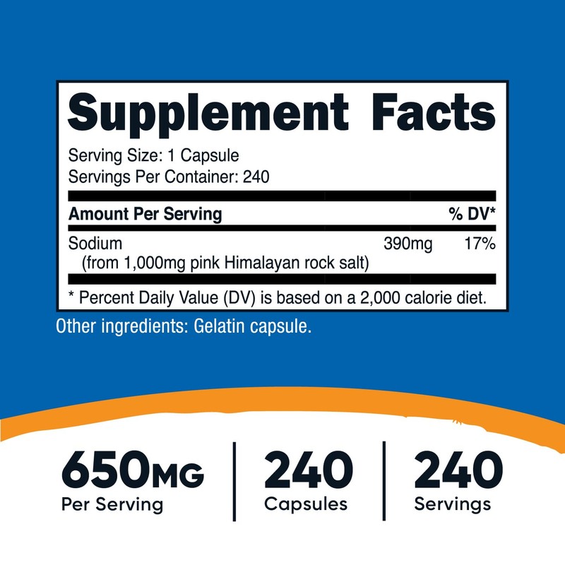 Nutricost Pink Himalayan Salt Capsules 1000mg, 390mg Sodium, 240 Capsules