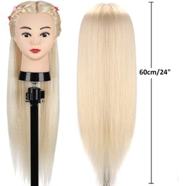 Mannequin Head with 80% Real Hair, TopDirect 24" Blonde Hair Styling Hairdressing Cosmetology Mannequin Manikin Training Practice Head with Clamp and Tools