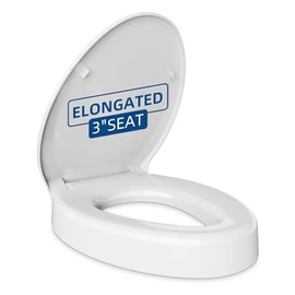 Elevated Toilet seat 3 inch, Elongated Toilet seat risers for Seniors, Slow Close, Heavy Duty, Never Loosen, Raised Toilet seat Elongated Bowl, White(18.5”)