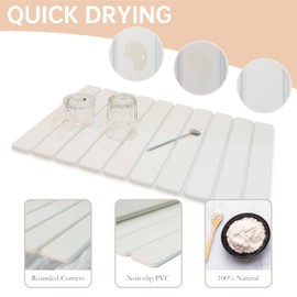 VVingsong Stone Dish Drying Mat for Kitchen Counter, Fast Drying, Collapsible, Large White Food Grade Absorbent Diatomaceous Earth Dish Drying Mat, Dish Rack, Bath Mats For Bathroom, Laundry Room