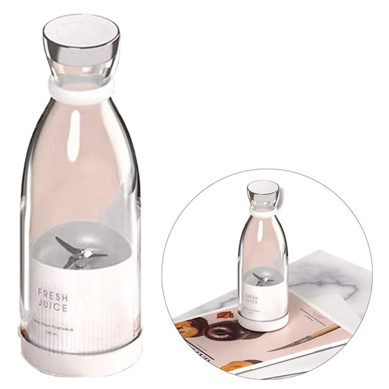 Mini Juice Extractor Bottle White Portable Rechargeable Cordless 4 Blades