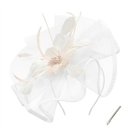 Century Star Womens Fascinator for Women Kentucky Derby Tea Party Hats 2025 Mesh Flower with Feather Wedding Church Hat White One Size