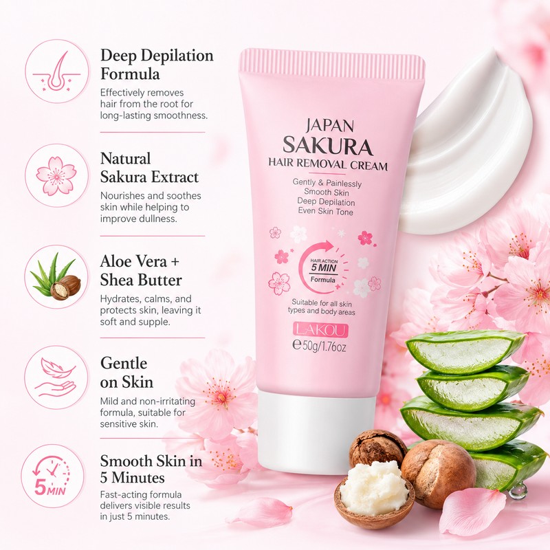 Sakura Hair Removal Cream for Smooth Skin – Gentle Fast-Action