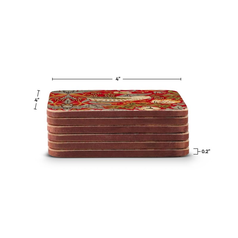 Pimpernel Morris & Co Strawberry Thief Red Coasters, Set of