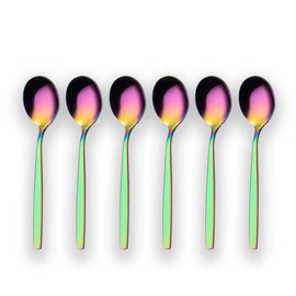 Berglander Rainbow Teaspoon, Stainless Steel Tea Spoon Dessert Spoon with Titanium Colorful Plating 6.5 Inches Pack of 6