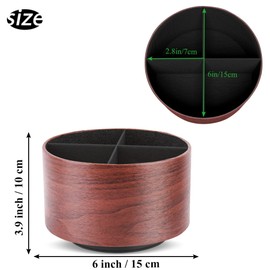 Hennaja Round Leather Art Supply Organizer,Remote Control Holder,360 Degree Spinning,Multi-Functional Pencil Holder,4 Compartments Desktop Stationary Organizer(1-Light Brown2)